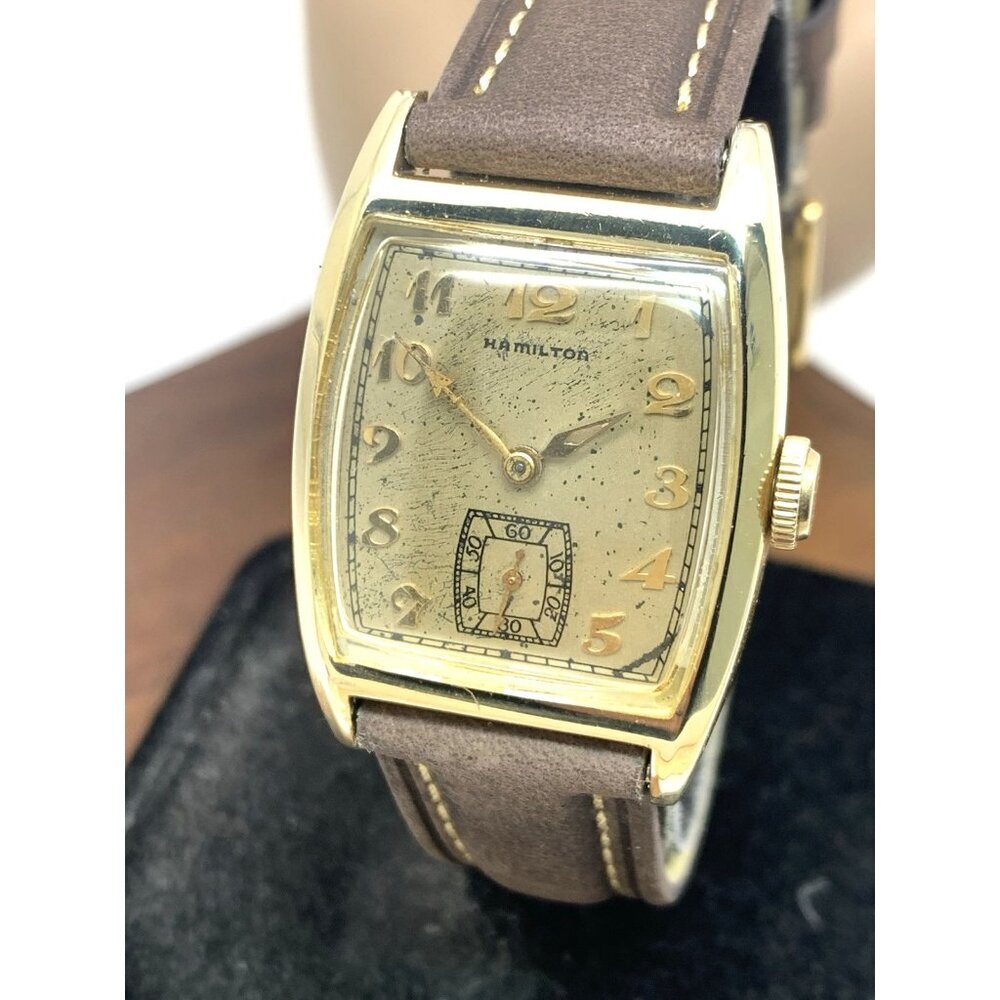Hamilton Watch 987A Vintage Tank Hand Wind 10k Gold Filled Brown Leather 27mm